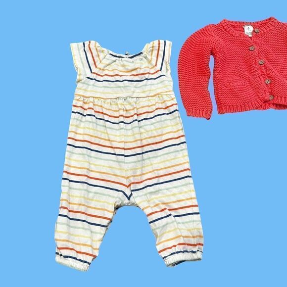 Old Navy Carters Rainbow Striped Romper Cardigan Outfit Sz 3-6 Months Set - Picture 3 of 6